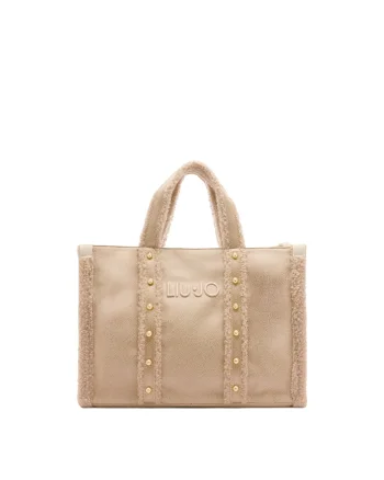 Geanta shopper cu logo in relief, Bej