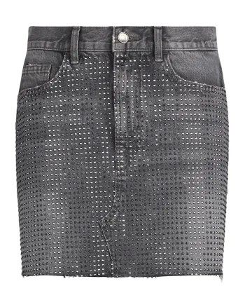 Fusta mini din denim cu strasuri, Gri