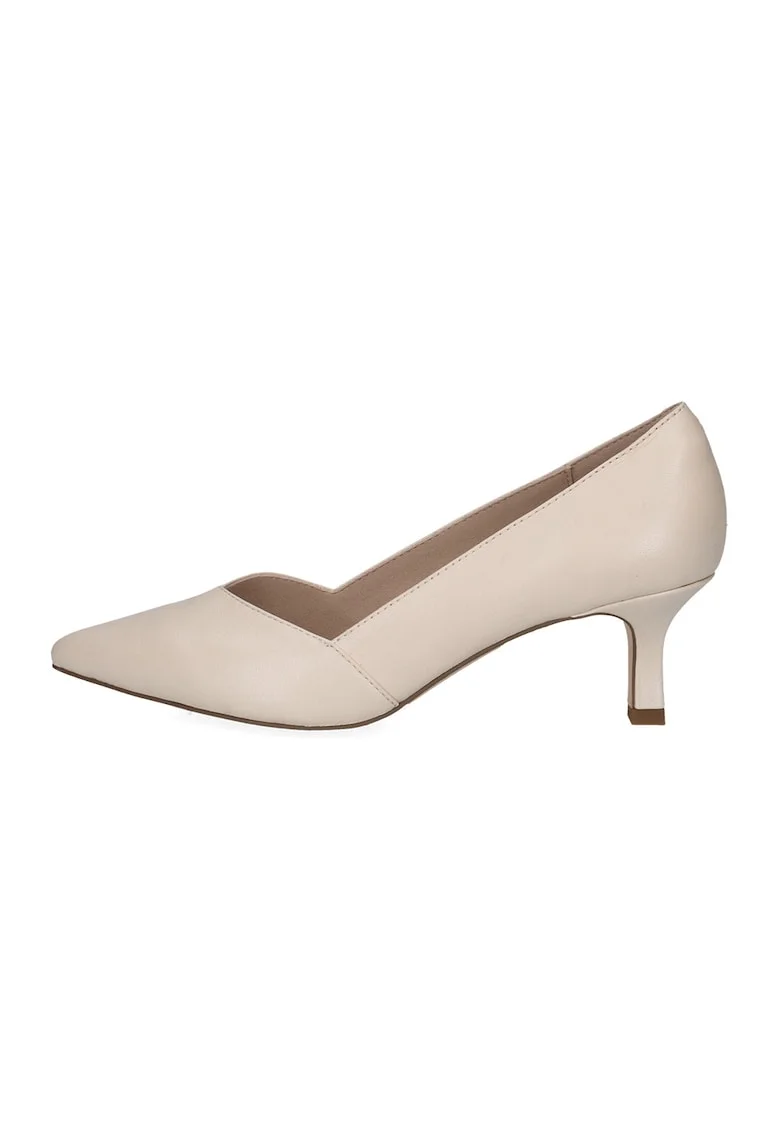 Pantofi de piele cu varf ascutit si toc kitten, Crem