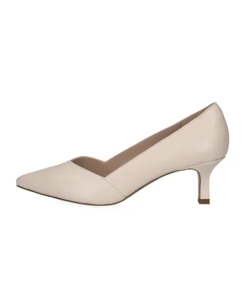 Pantofi de piele cu varf ascutit si toc kitten, Crem