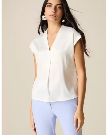 Bluza vaporoasa cu decolteu in V, Alb