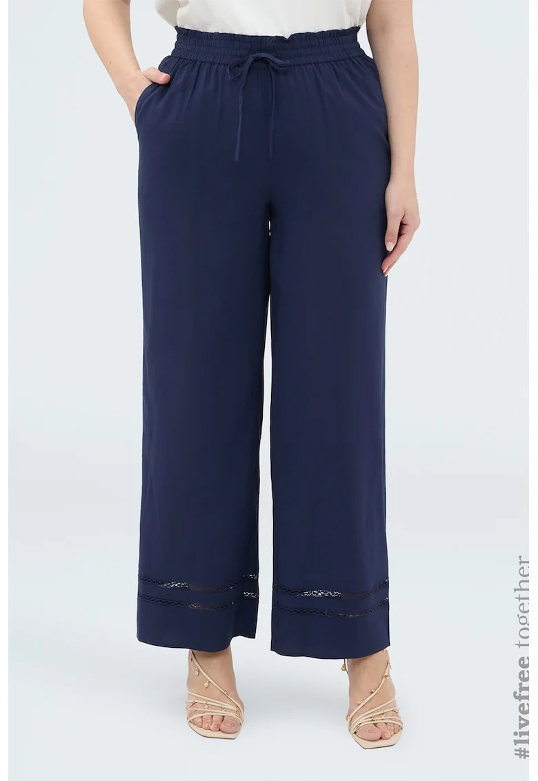 Pantaloni cu croiala ampla si snur, Bleumarin