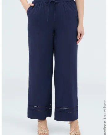 Pantaloni cu croiala ampla si snur, Bleumarin
