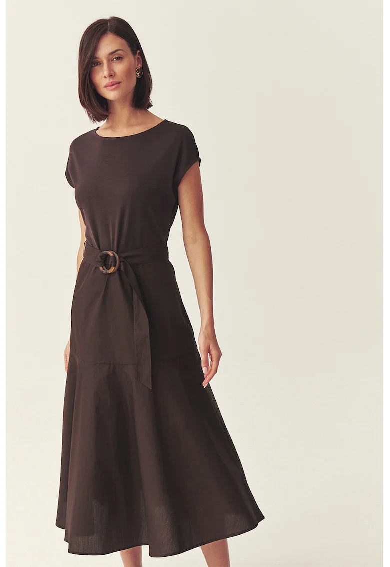 Rochie midi cu maneci scurte, Maro