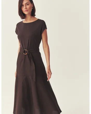 Rochie midi cu maneci scurte, Maro