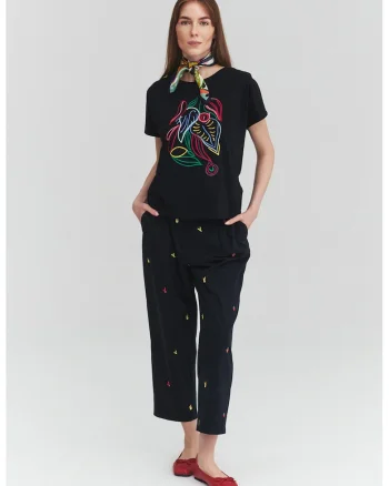 Pantaloni chino cu broderie, Negru