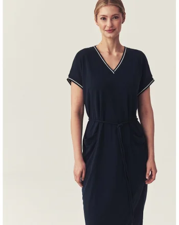 Rochie din amestec de modal cu decolteu in V, Albastru ultramarin