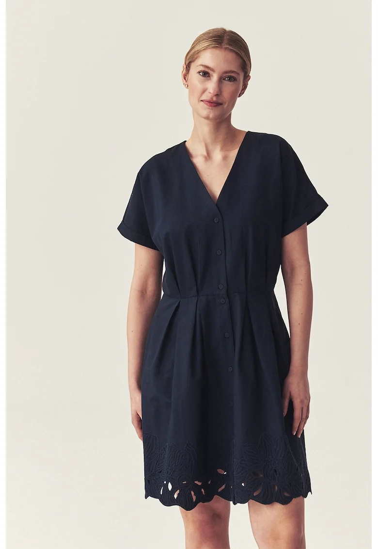 Rochie din bumbac cu decolteu in V, Albastru ultramarin