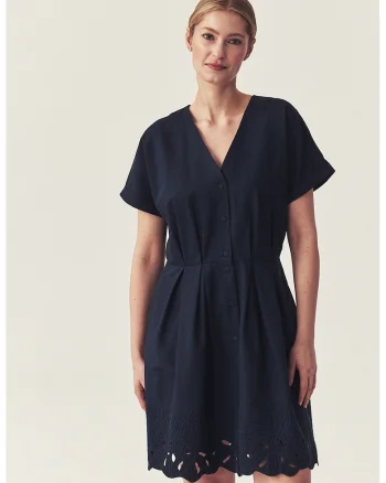 Rochie din bumbac cu decolteu in V, Albastru ultramarin
