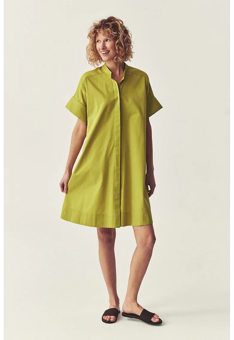 Rochie-camasa din bumbac cu croiala in A, Verde lime