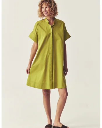 Rochie-camasa din bumbac cu croiala in A, Verde lime
