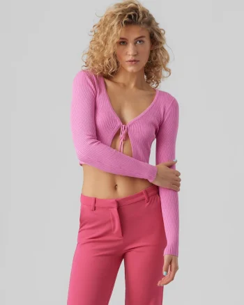 Cardigan crop cu design striat