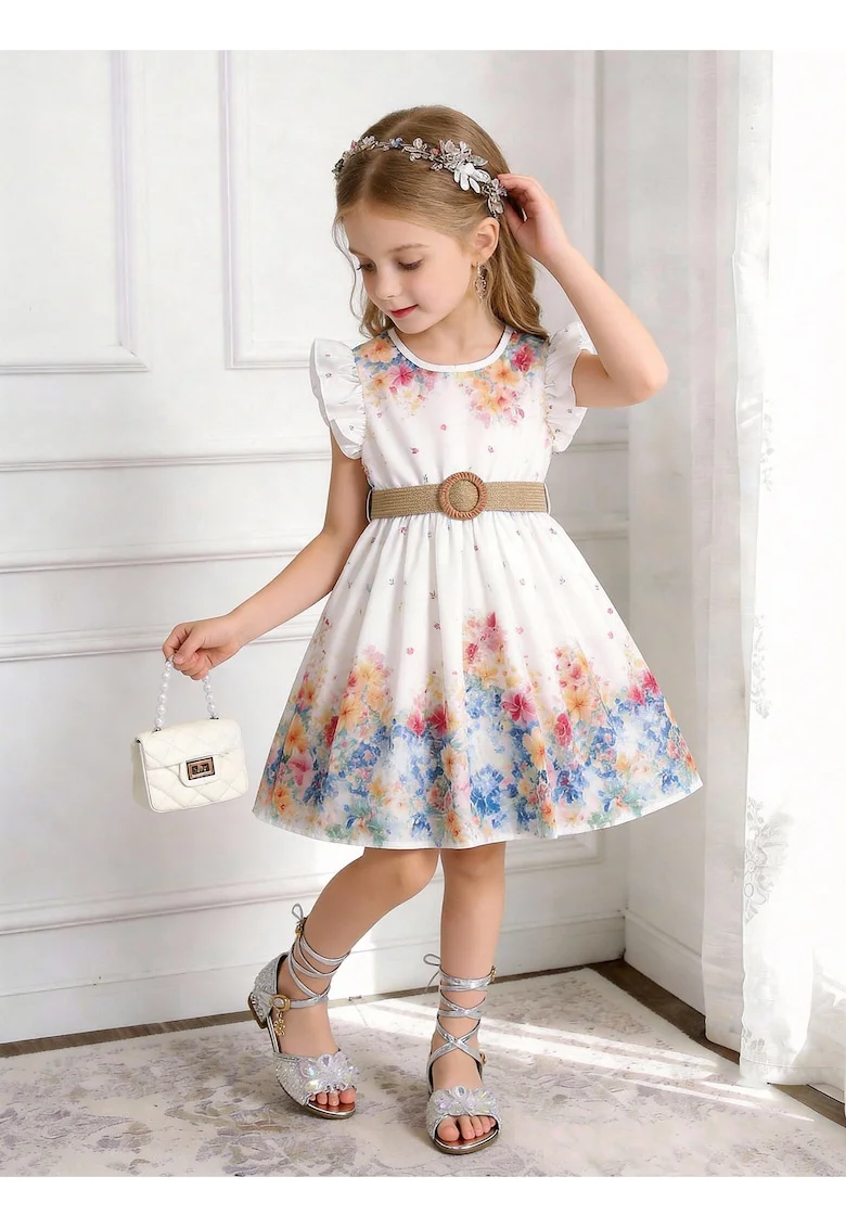 Rochiță Elegantă Fetițe Florală cu Curea Patricia