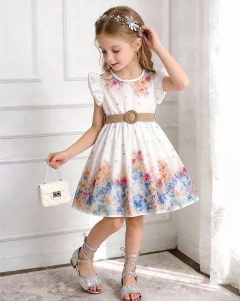 Rochiță Elegantă Fetițe Florală cu Curea Patricia