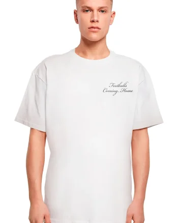 Tricou unisex cu imprimeu pe partea din spate, Alb/Negru/Violet