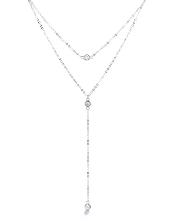 Lantisor argint 925, JW1241, model dublu cu pietre, placat cu rodiu