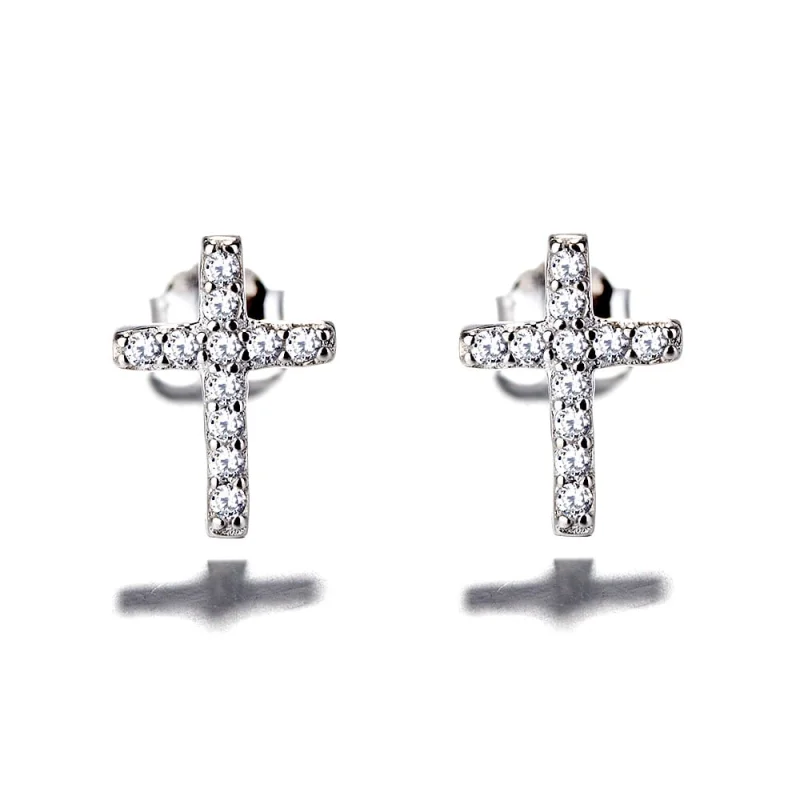 Cercei argint 925, JW690, model cruce, placati cu rodiu