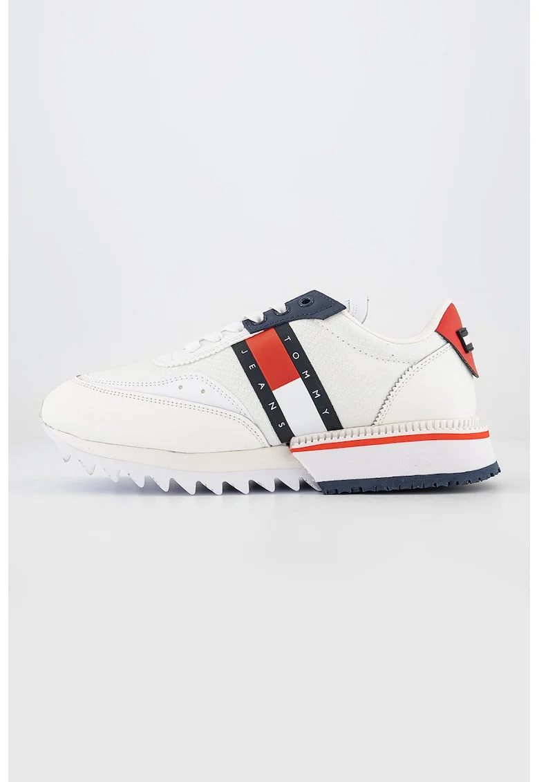 Pantofi sport cu detalii de piele, Alb fildes