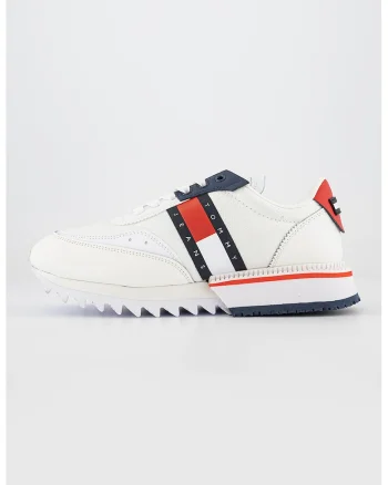 Pantofi sport cu detalii de piele, Alb fildes