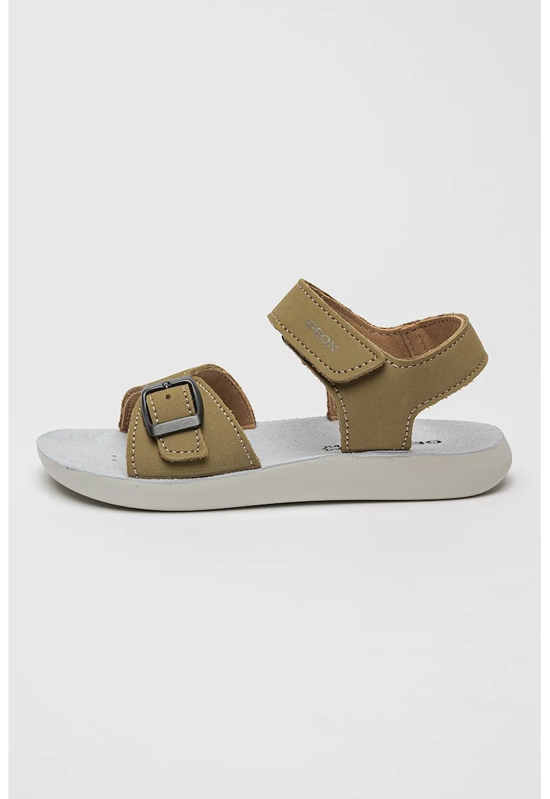 Sandale din piele nabuc cu segment cu inchidere velcro, Kaki