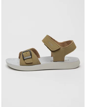 Sandale din piele nabuc cu segment cu inchidere velcro, Kaki