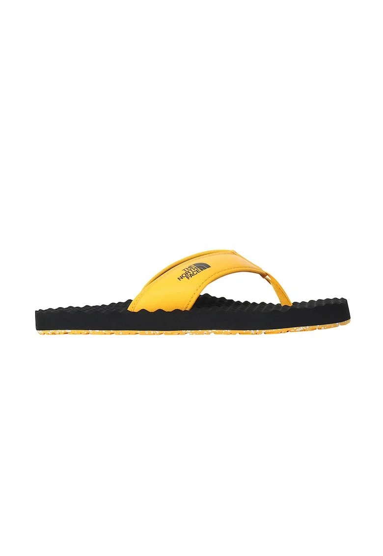 Papuci flip-flop cu imprimeu logo lateral Base Camp, Negru/Galben pai