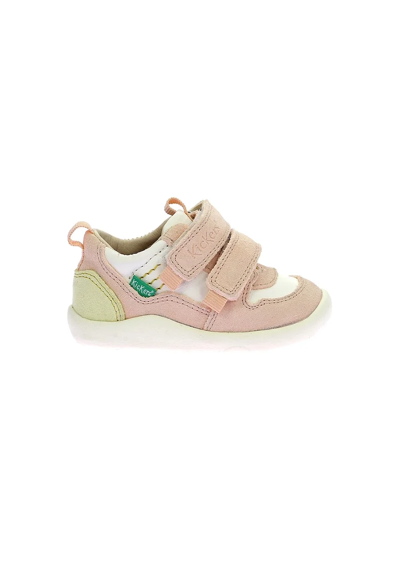 Pantofi sport de piele cu velcro, Alb murdar/Roz pal