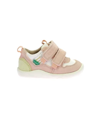 Pantofi sport de piele cu velcro, Alb murdar/Roz pal