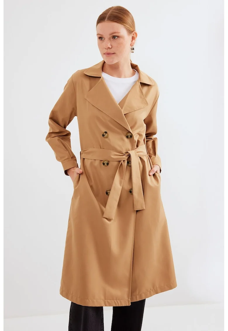 Palton dama BigDart, trench lung, doua randuri de nasturi, textil, Camila Maro,