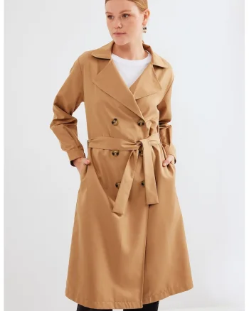 Palton dama BigDart, trench lung, doua randuri de nasturi, textil, Camila Maro,
