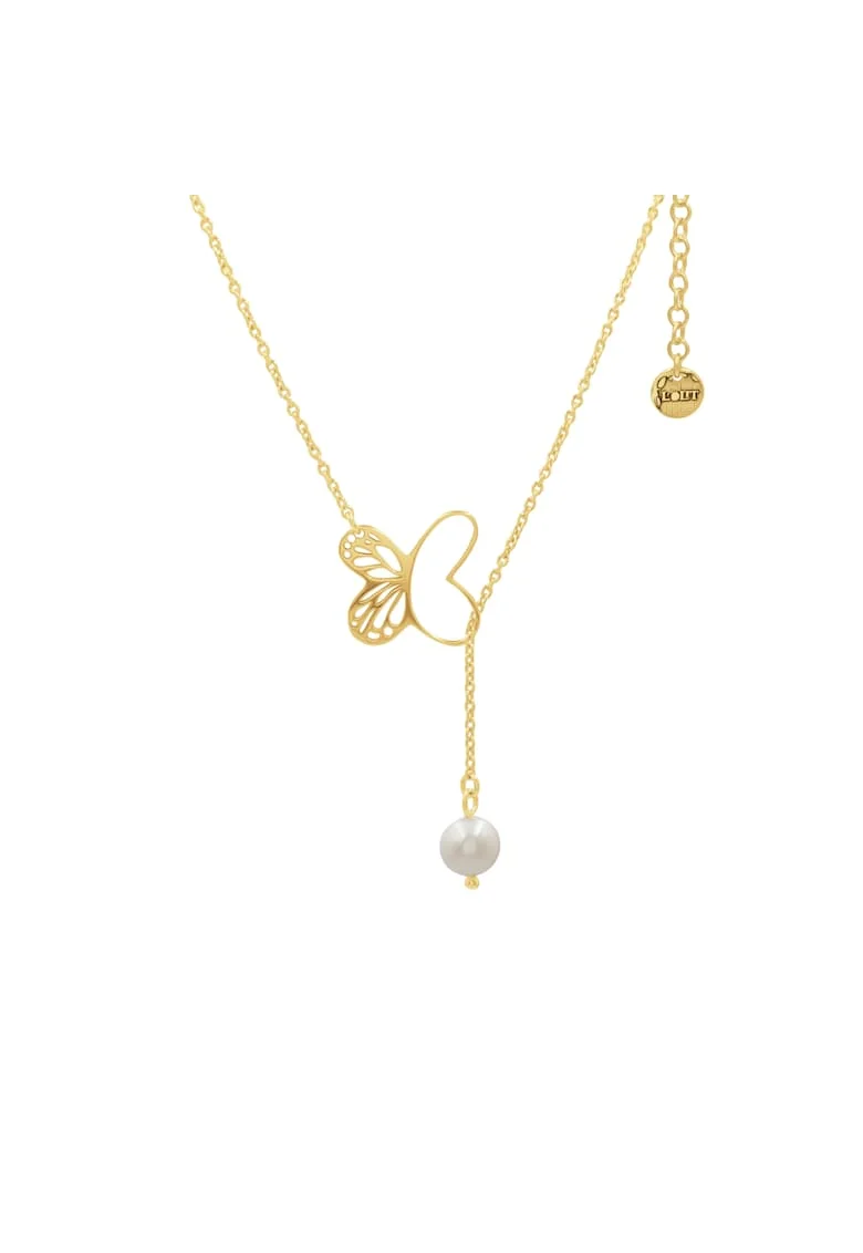 Colier ajustabil din argint placat cu aur, Butterflies and Pearls