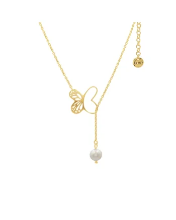 Colier ajustabil din argint placat cu aur, Butterflies and Pearls