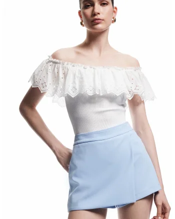 Bluza uni cu decolteu pe umeri, Alb murdar
