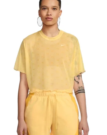 Tricou crop din plasa cu imprimeu logo Air, Galben pai