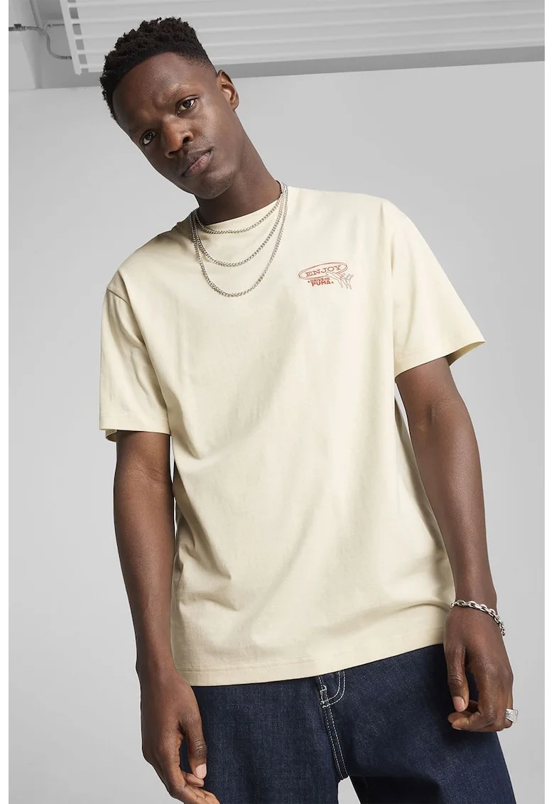 Tricou de bumbac cu imprimeu logo, Rosu/Crem