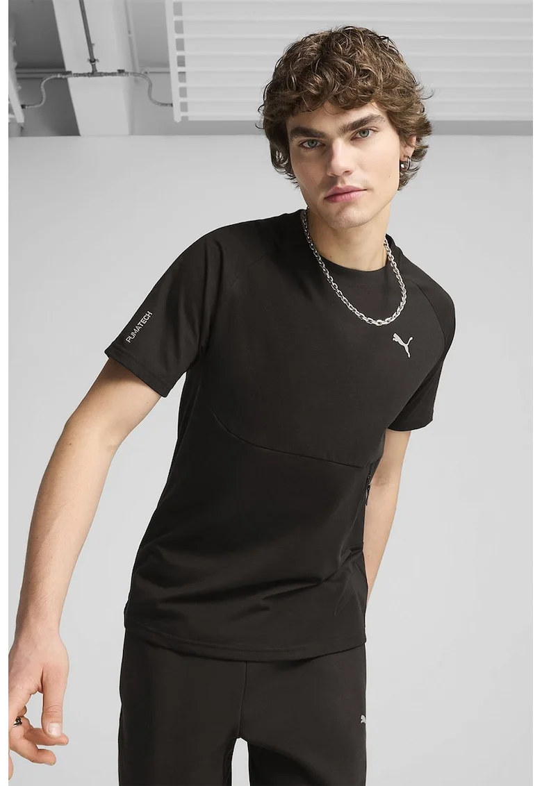 Tricou din amestec de bumbac cu decolteu la baza gatului, Negru stins