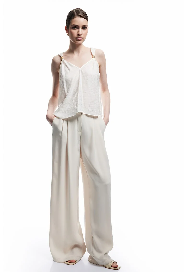 Bluza cu decolteu in V, fara maneci, Crem