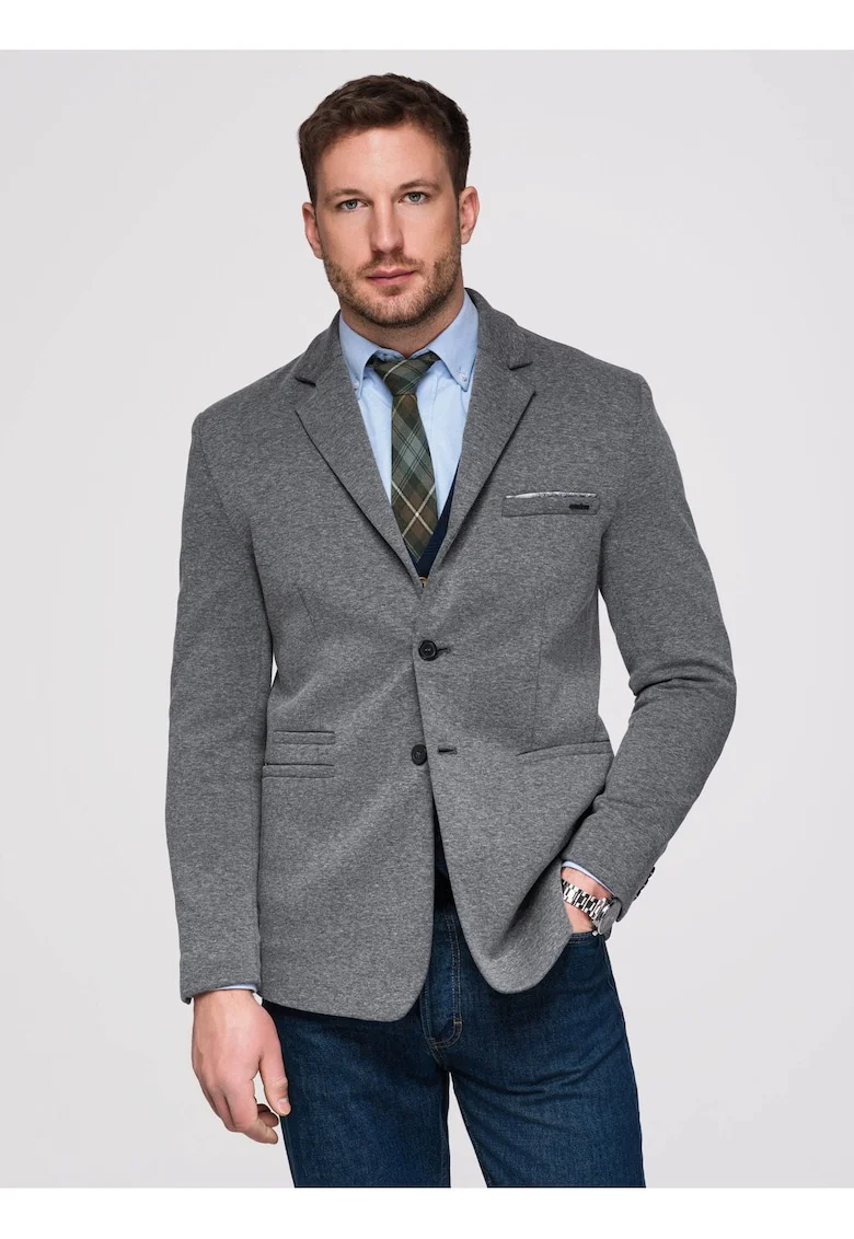 Sacou Barbati, Croiala Slim, Material Tricotat cu Bumbac, Gri inchis