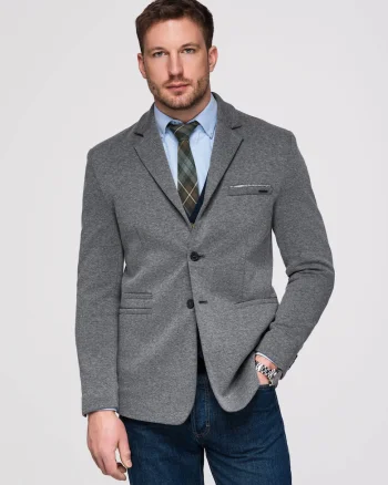 Sacou Barbati, Croiala Slim, Material Tricotat cu Bumbac, Gri inchis