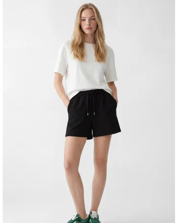 Pantaloni scurti de trening cu snur in talie, Negru stins