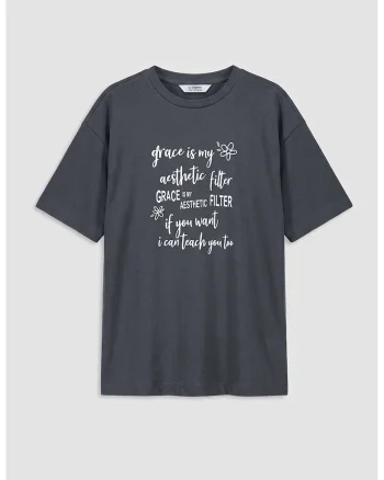 Tricou cu imprimeu text, Alb/Gri antracit