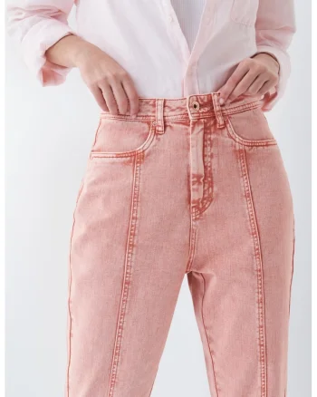 Blugi crop cu talie inalta si aspect uzat