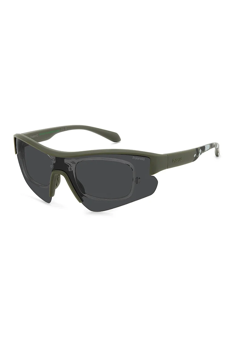 Ochelari de soare wrap cu lentile polarizate, Negru/Gri cenusiu/Verde masliniu inchis