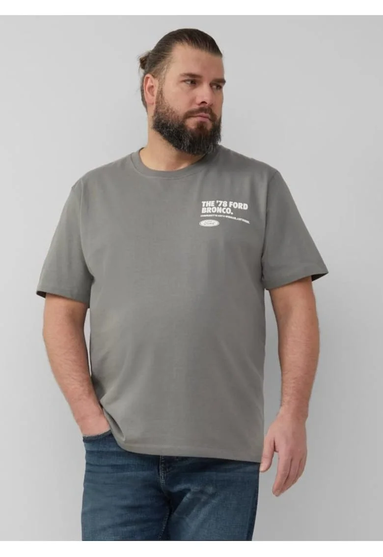 Big Sizes Tricou barbati big sizes cu imprimeu cu logo Ford, decolteu la baza gatului, Gri inchis