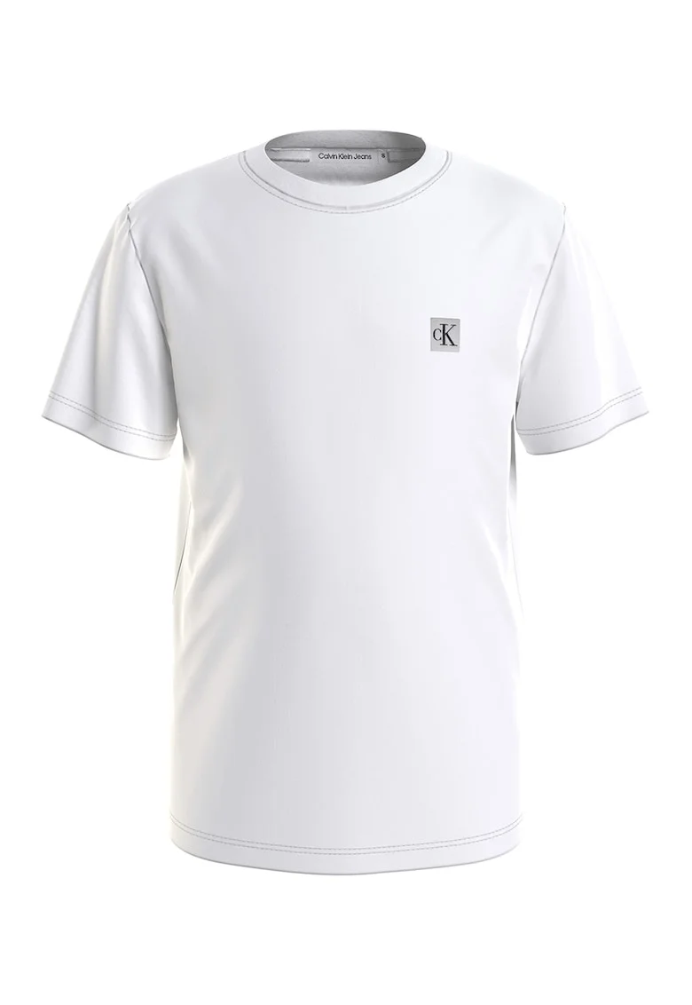 Tricou cu decolteu la baza gatului si monograma, Alb