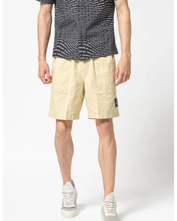 Pantaloni scurti din amestec de in cu snur in talie, Verde fistic