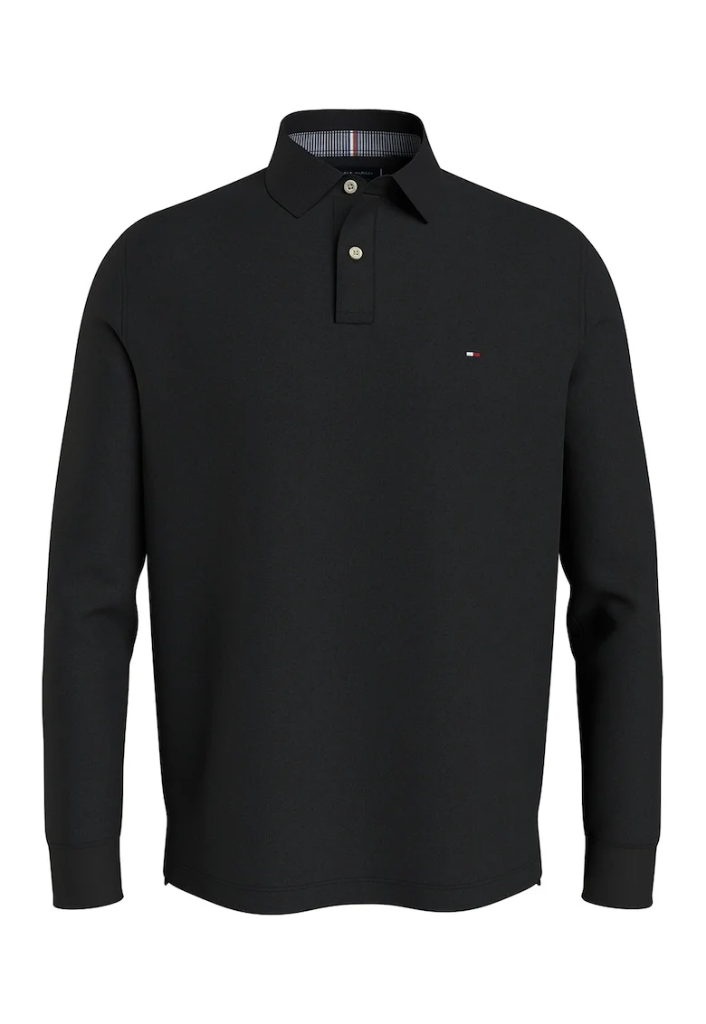 Bluza polo din amestec de bumbac organic, Negru