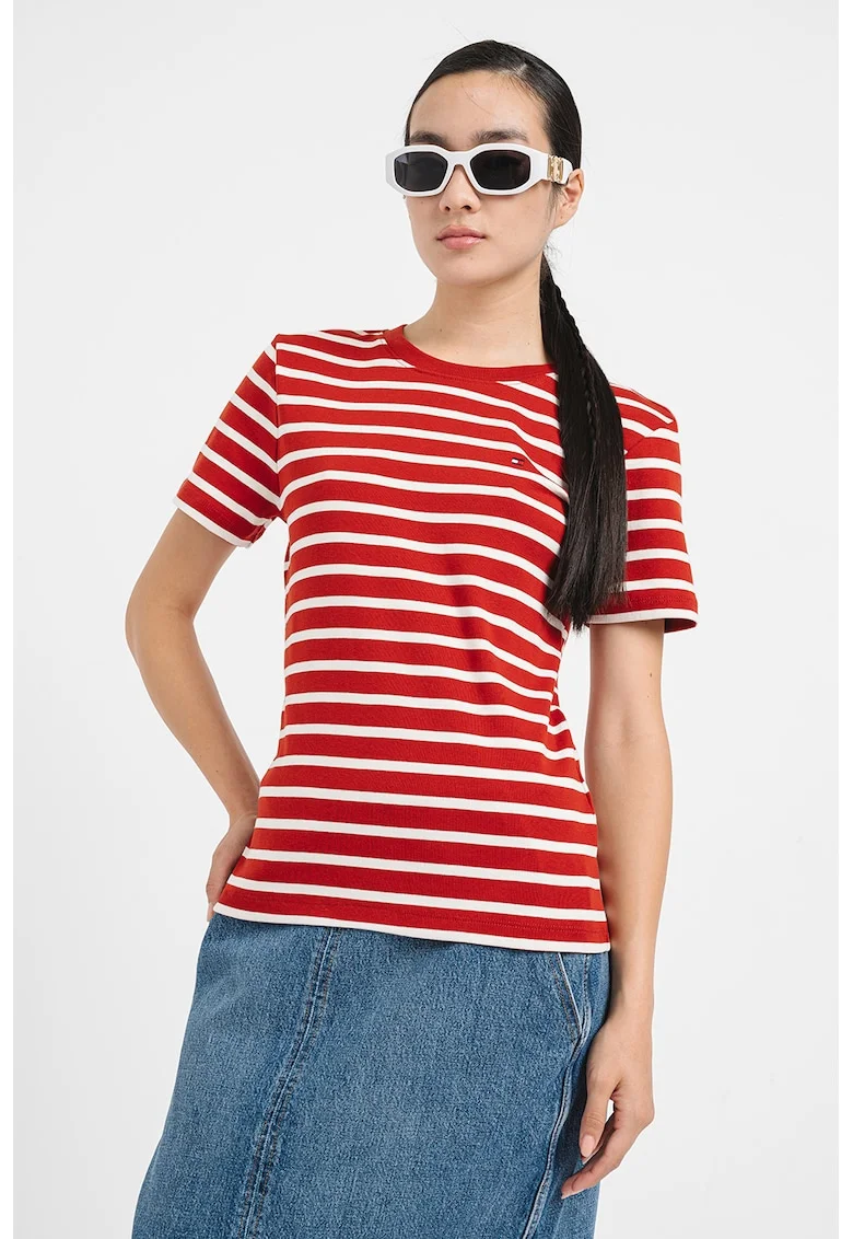 Tricou slim fit, Alb/Caramiziu