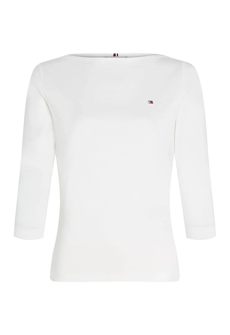 Bluza slim fit de bumbac cu maneci trei sferturi, Alb optic