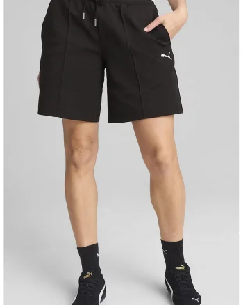Pantaloni scurti cu talie inalta si logo, Negru